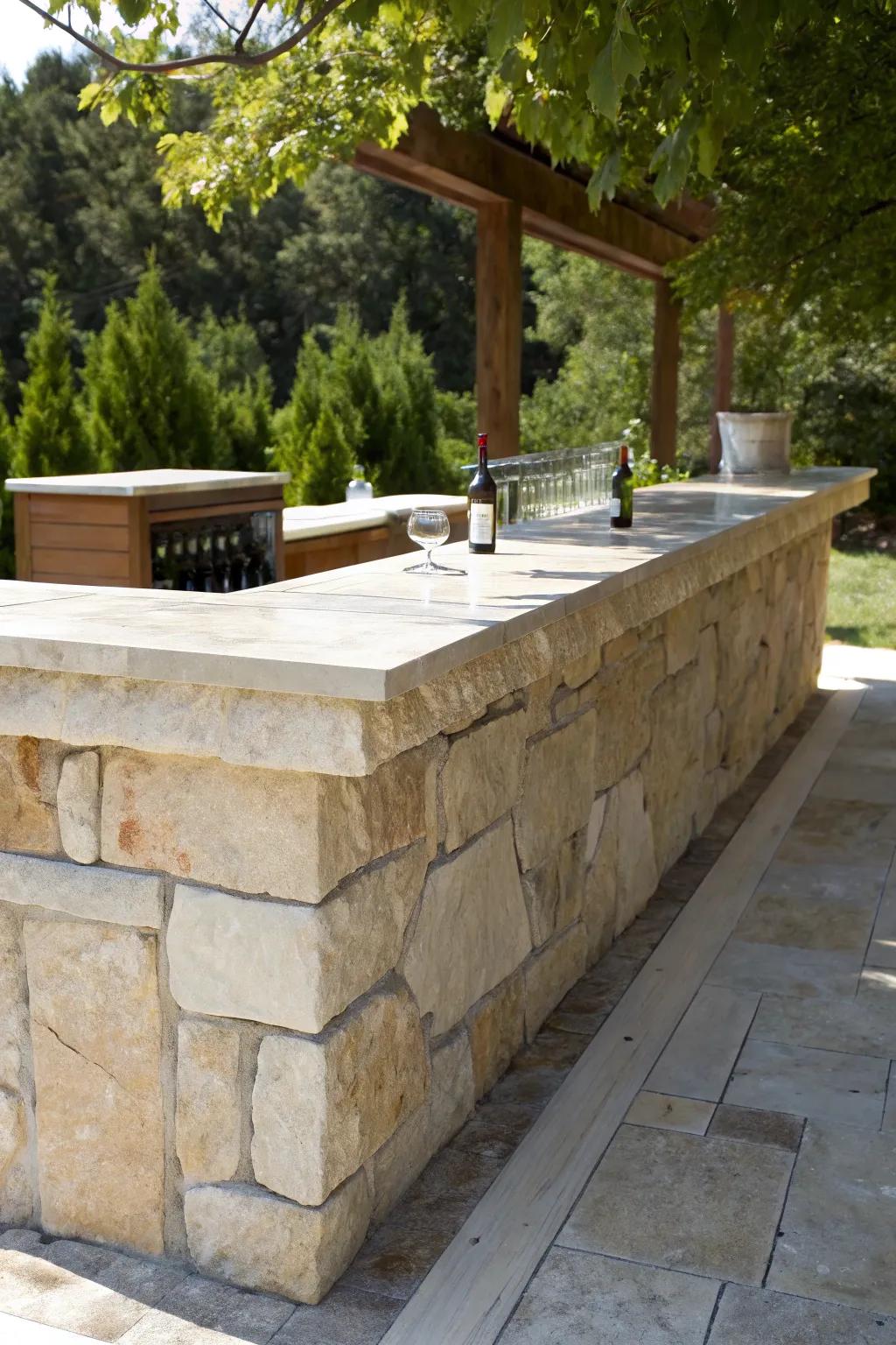 Elevate your outdoor space with the timeless elegance of a natural stone bar counter.