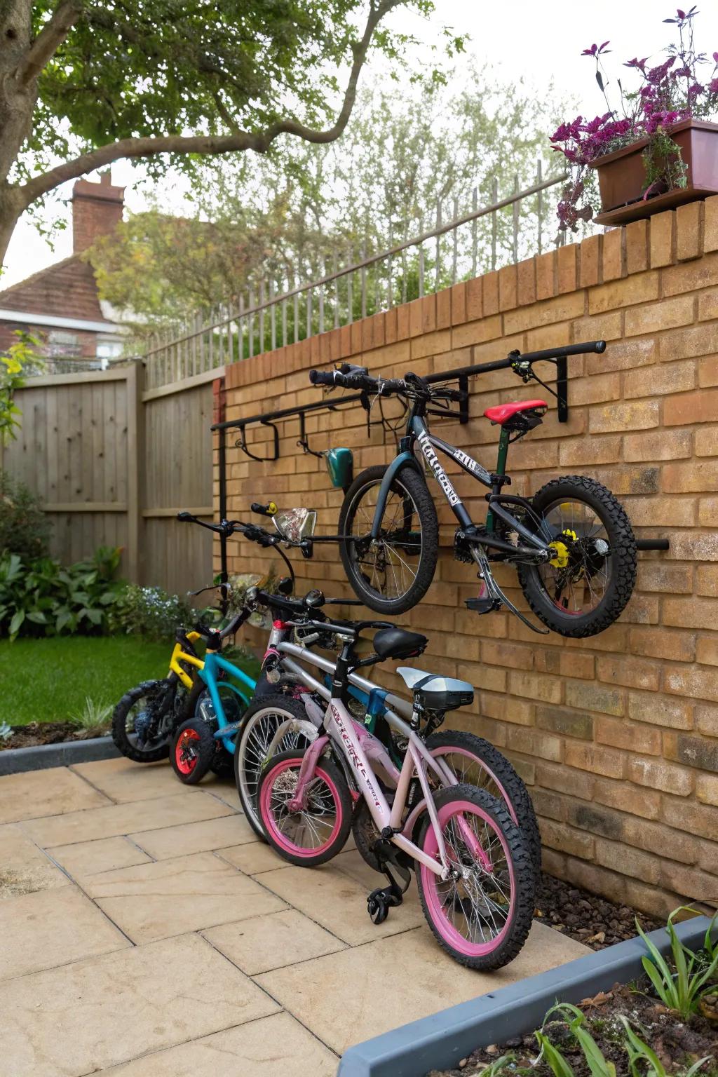 Vertical bike racks offer a neat and organized way to store bikes.