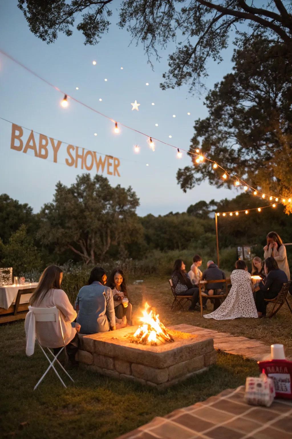 A blaze conjures a balmy and welcoming evening for attendees.