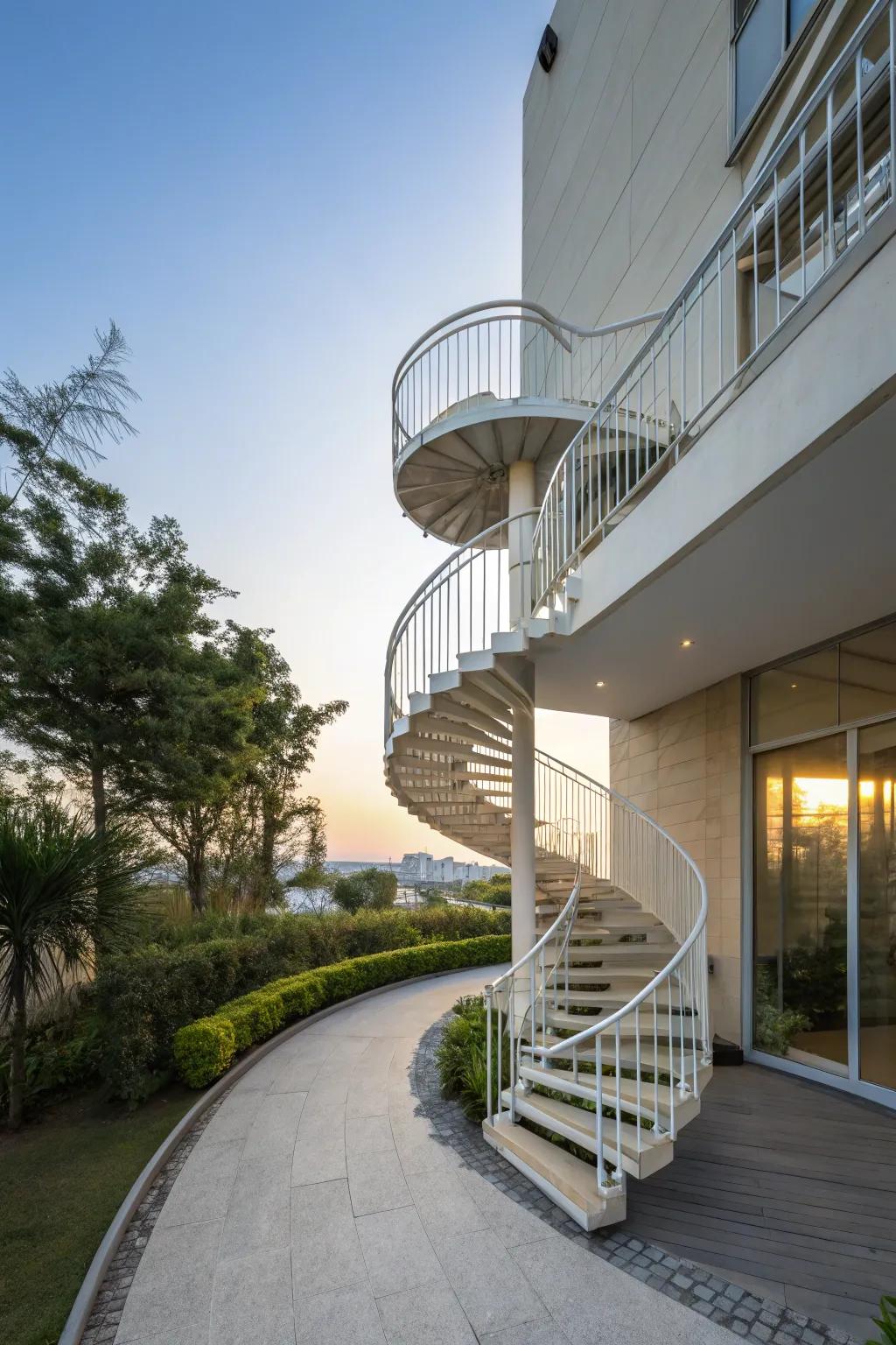 A whimsical spiral staircase for a unique entrance.