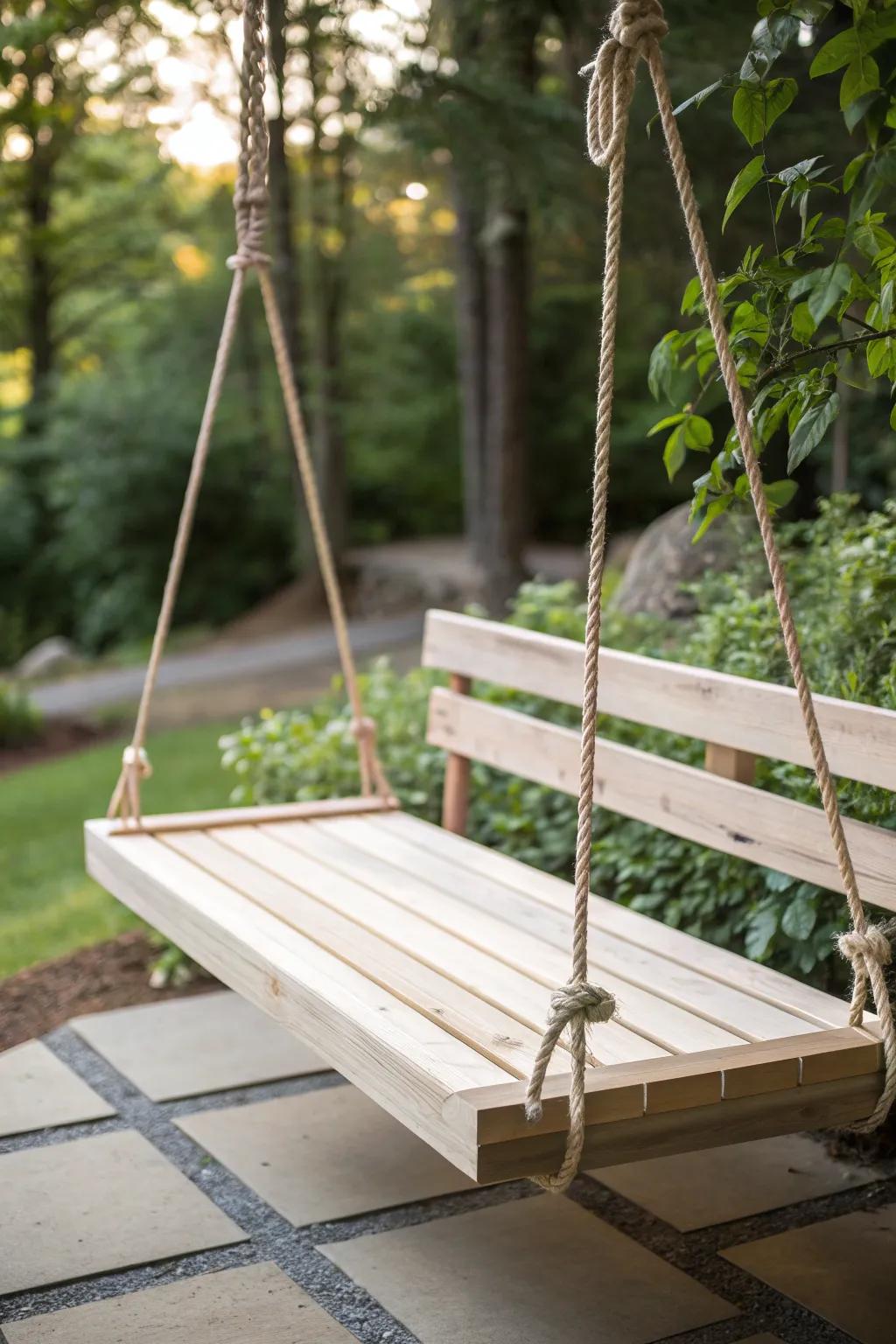 Embrace tranquility with a minimalist pallet swing that transforms your outdoor space into a Zen retreat.
