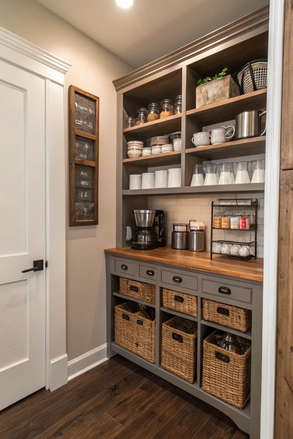 A cupboard converted into a chic coffee bar is both functional and surprising.