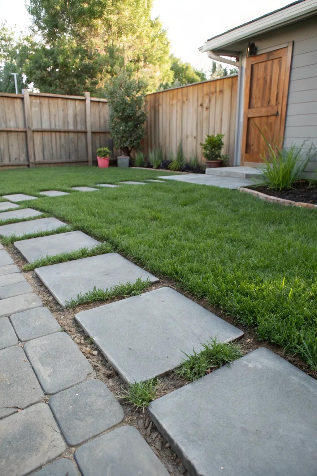 Concrete pavers offer a sleek and modern transition.