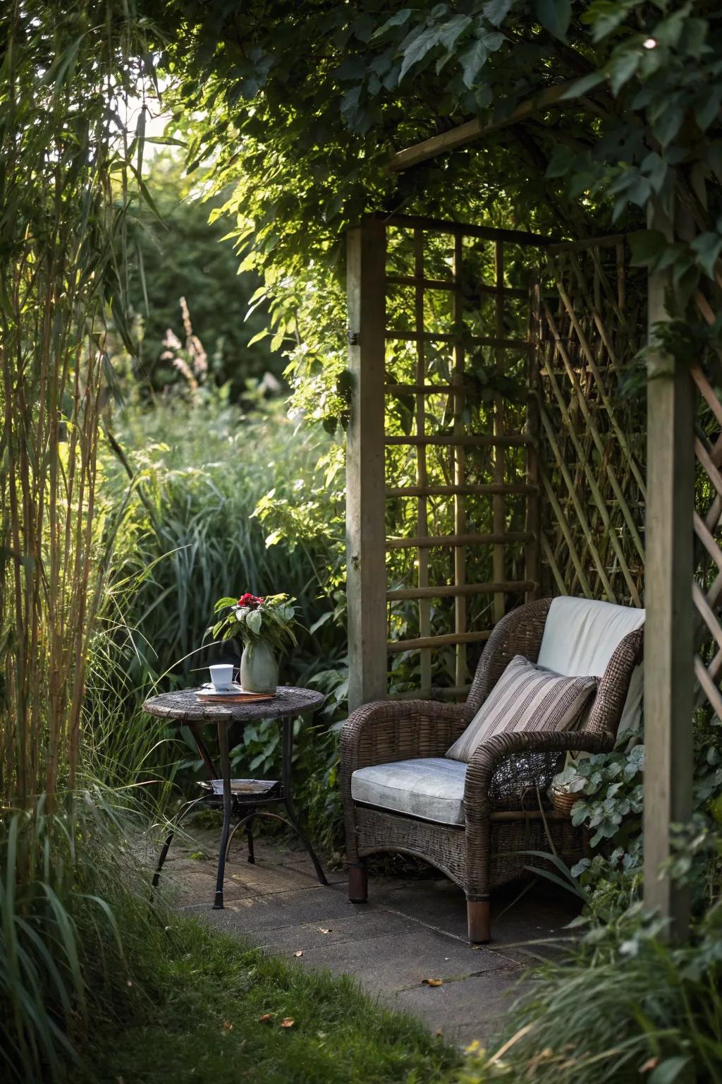 A hidden garden retreat offers a personal escape.