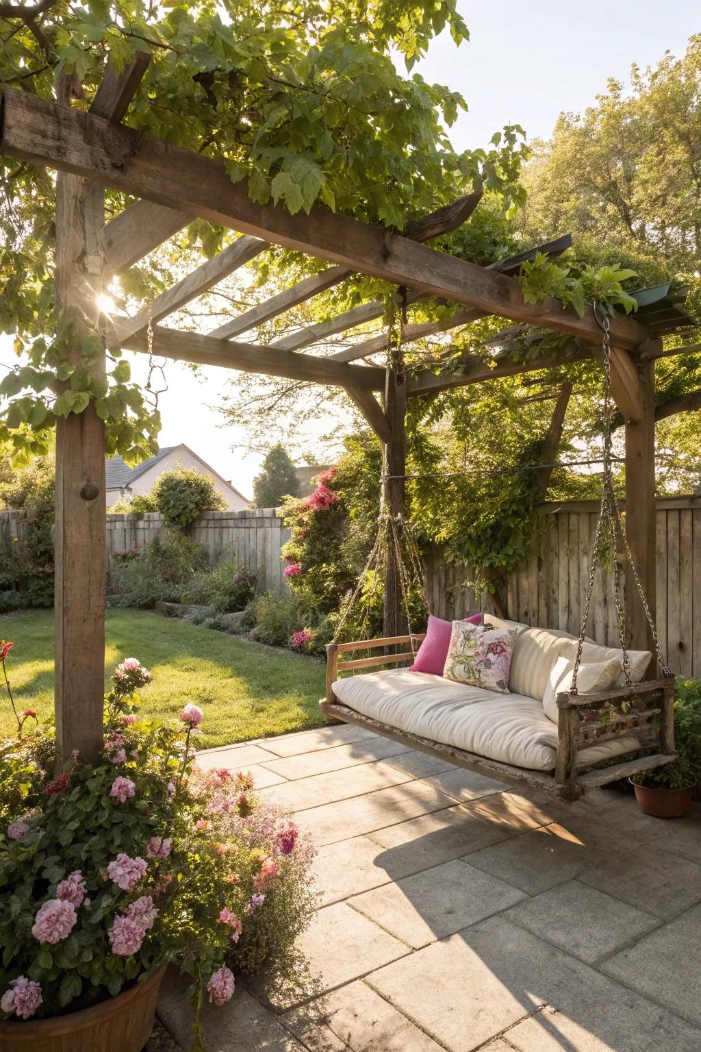A swing beneath your shade offers a perfect spot to relax.
