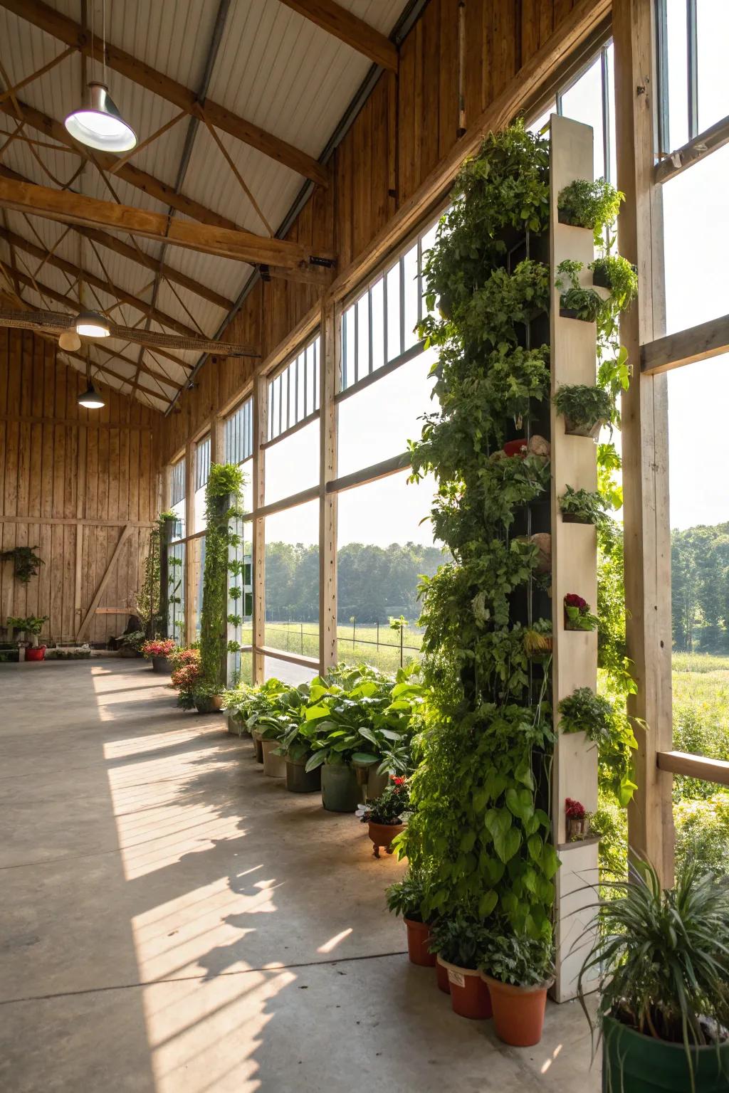 Ask nature indoors by creating a gorgeous gardening space in the pole barn.