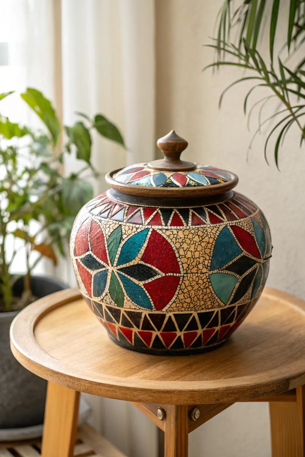 Unleash your creativity with this stunning mosaic pot design—where bold colors meet minimalist elegance.