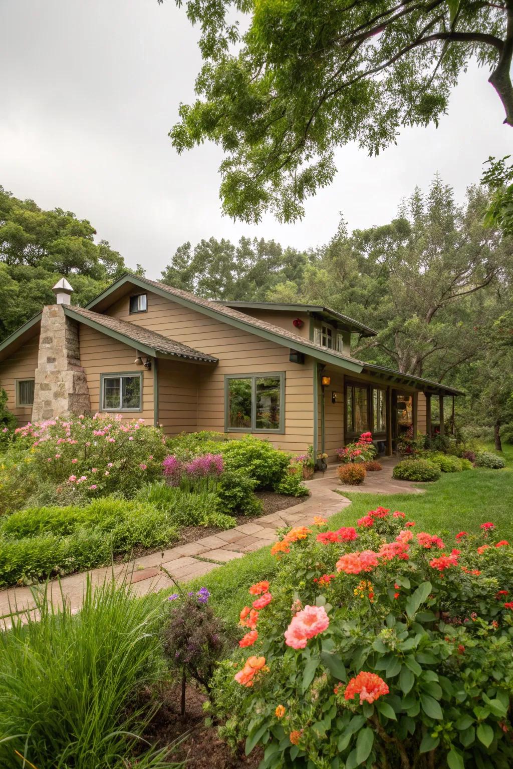 Earthy hues cultivate a serene and grounded facade.