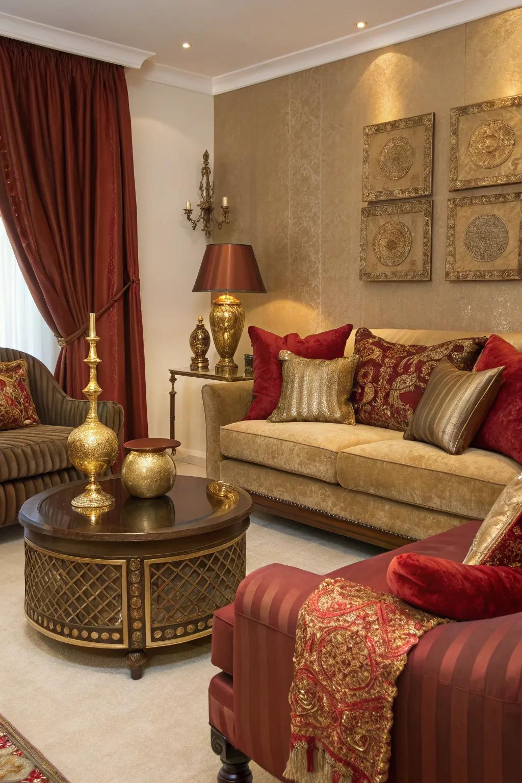 Metallic accents add a touch of luxury to the space.