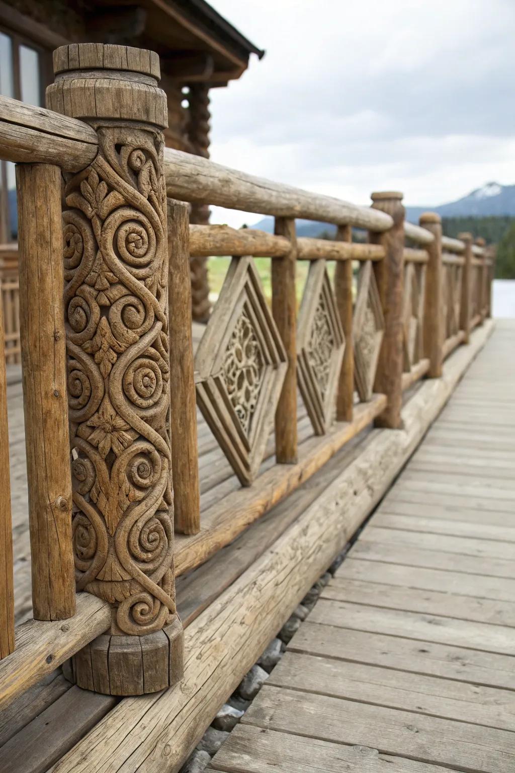 Tell a story with carved log railings.