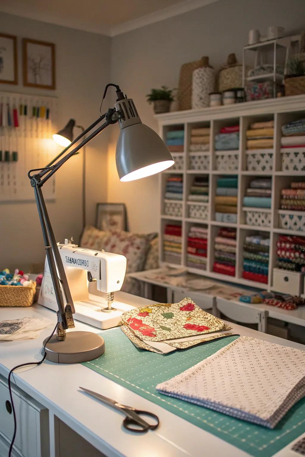 Adjustable lighting enhances visibility and reduces eye strain.