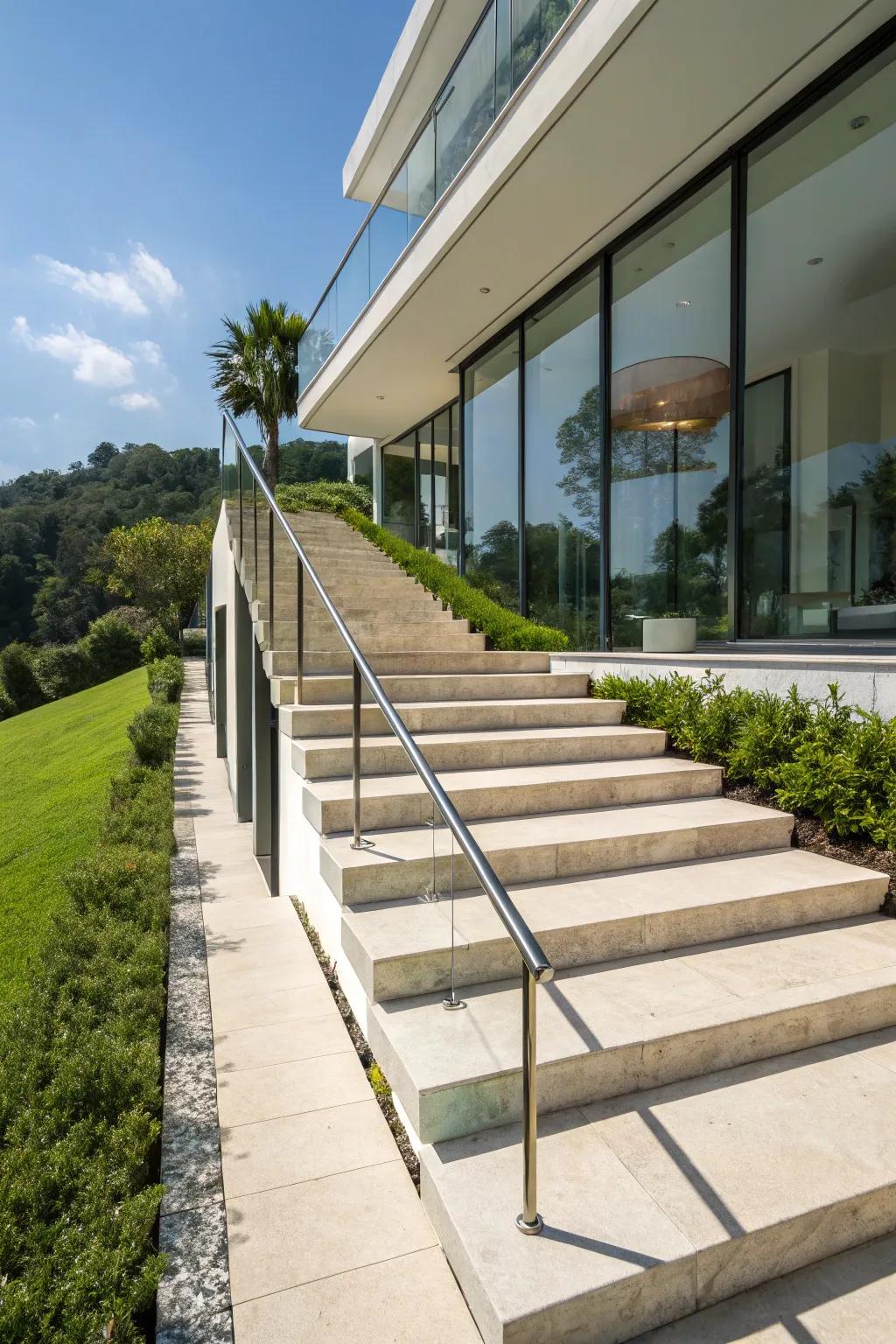 Floating handrails create a sleek and modern illusion.