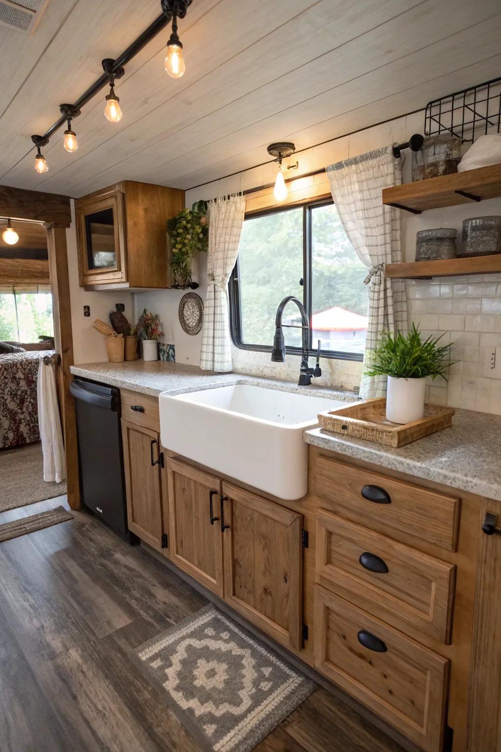Farmhouse sinks add rustic charm and functionality.