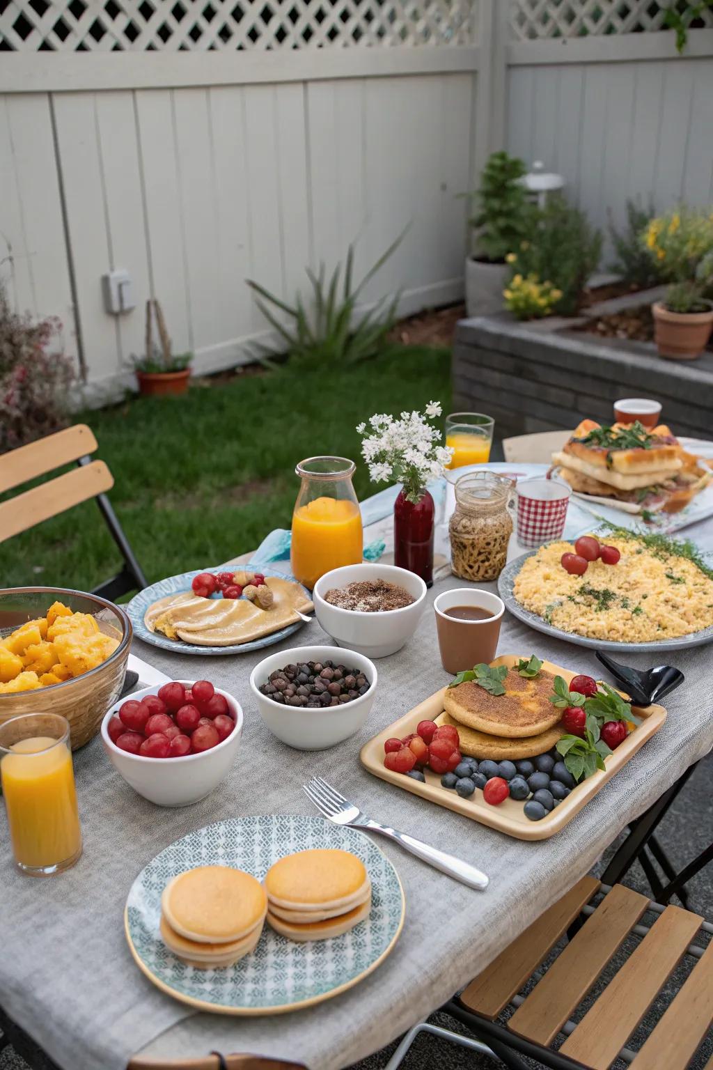 A delightful morning brunch spread in the backyard