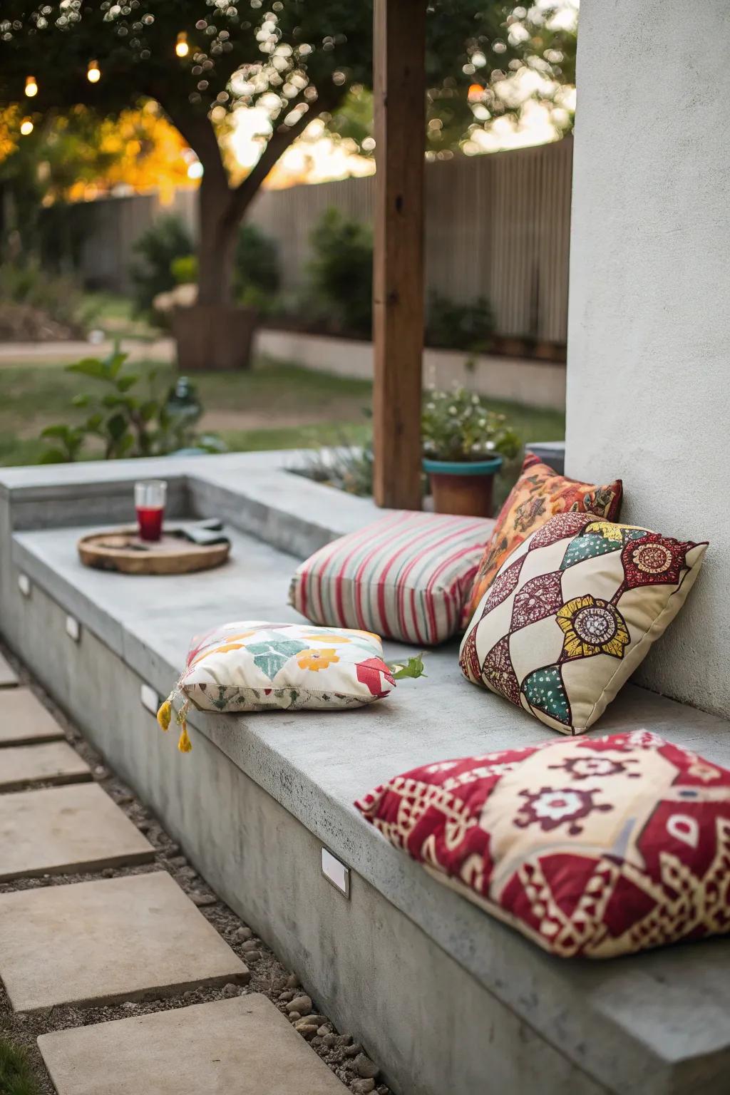 Colorful cushions add vibrancy and comfort.