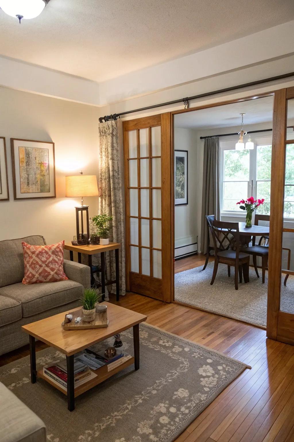 Sliding dividers offering flexible space separation.