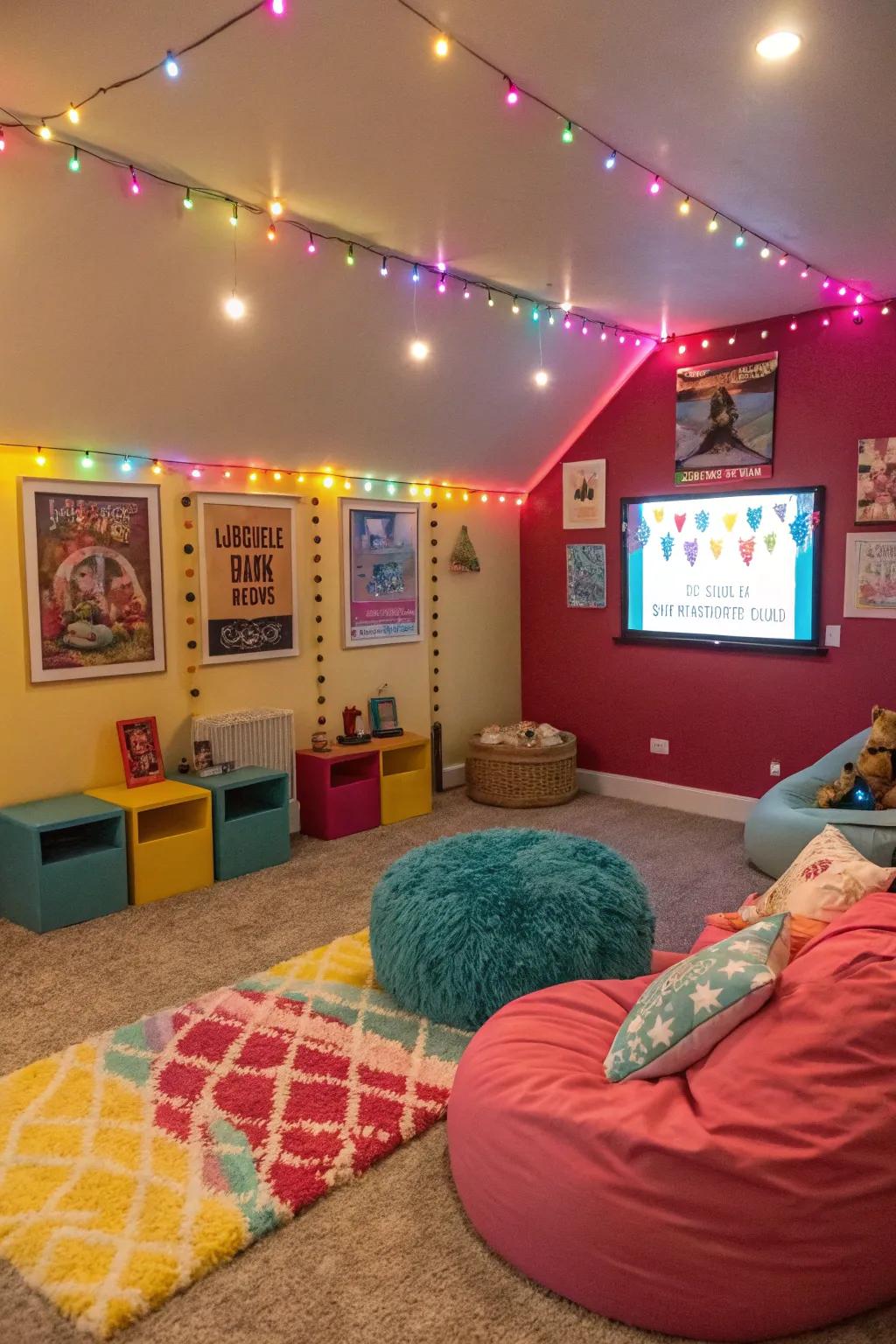A playful and colorful movie space for children.
