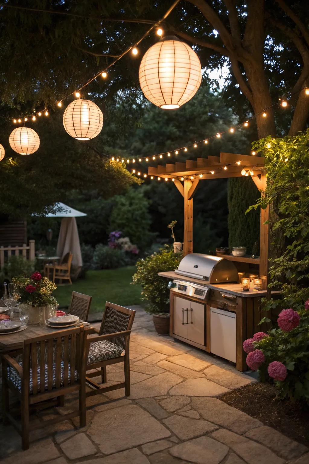 Innovative lighting adds a magical touch for evening use.