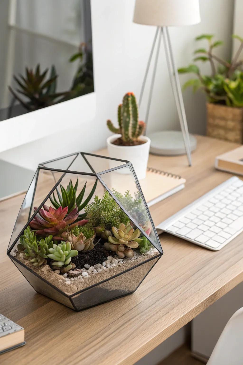 A modern geometric terrarium for sleek interiors.