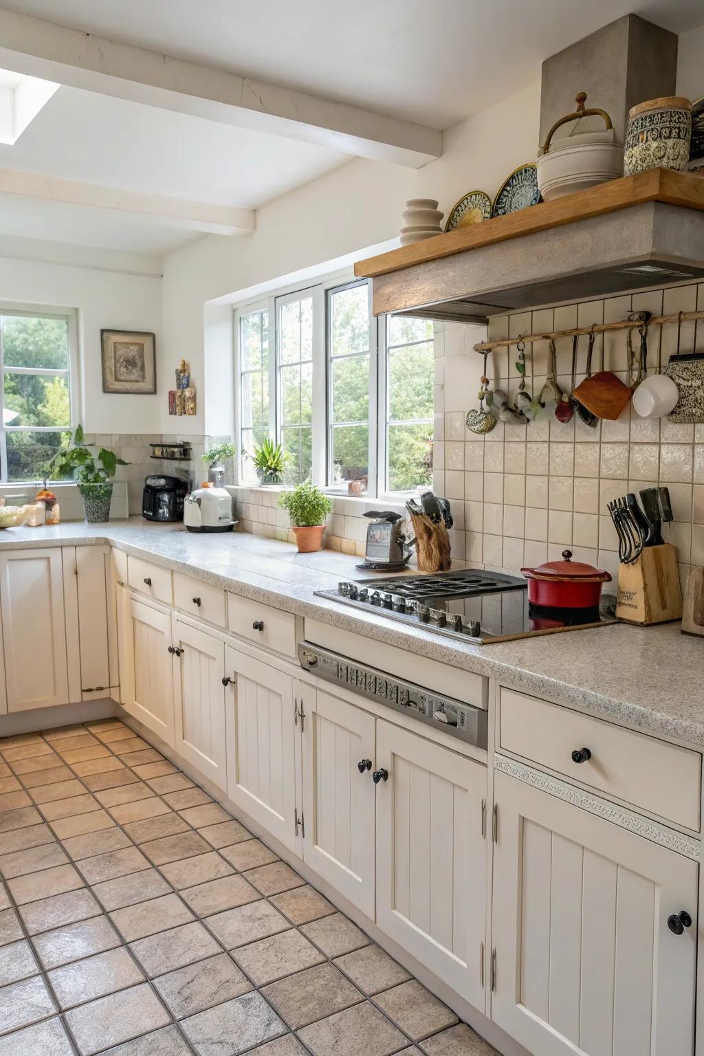 Large tiles provide a sleek, seamless appearance.