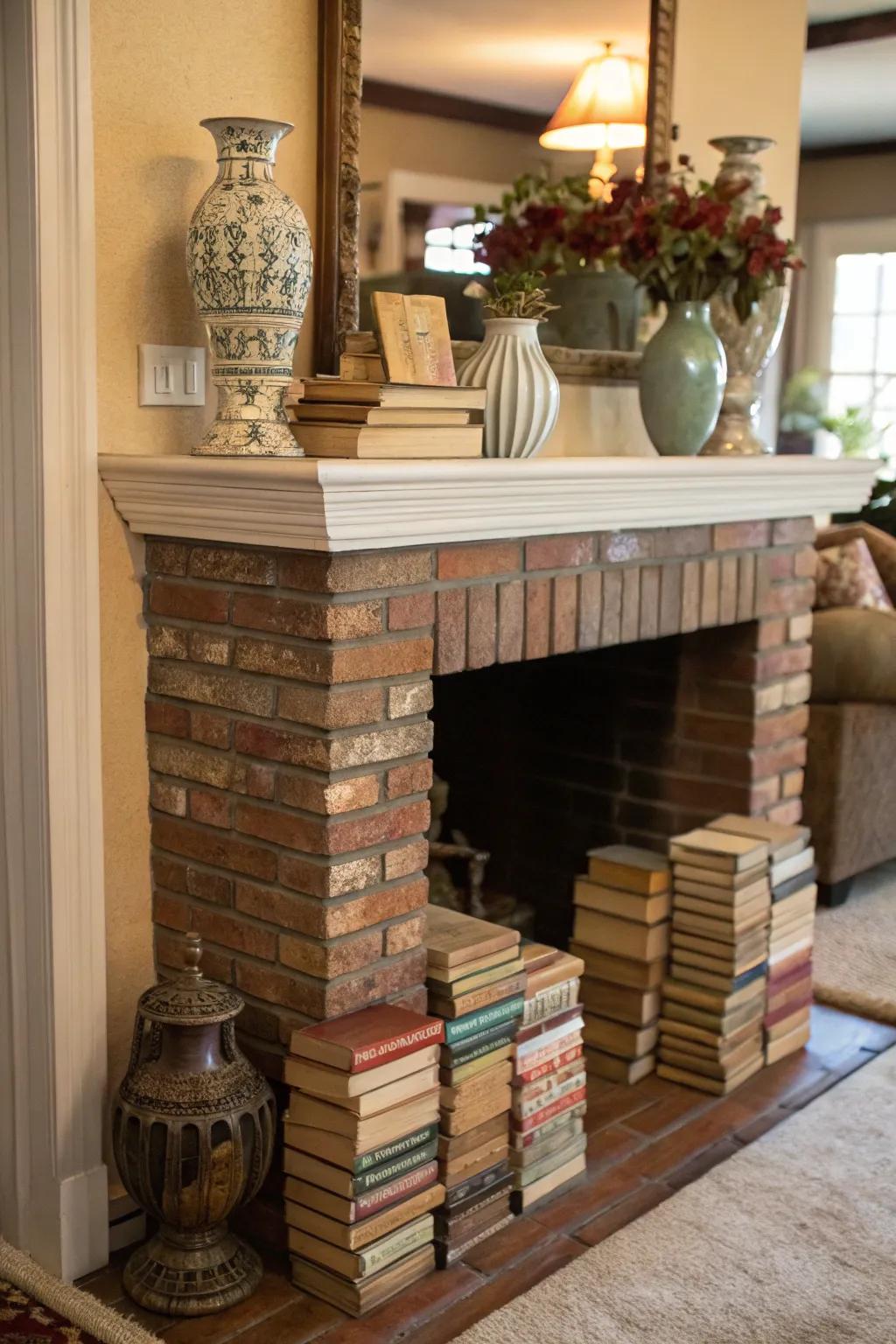 An unoccupied fireplace morphs into an artistic spectacle.