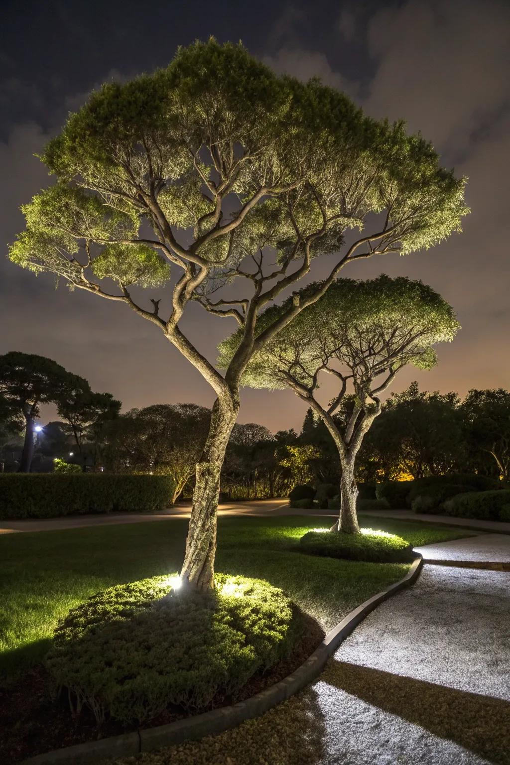 Create a dramatic focal point by highlighting a pair of trees.