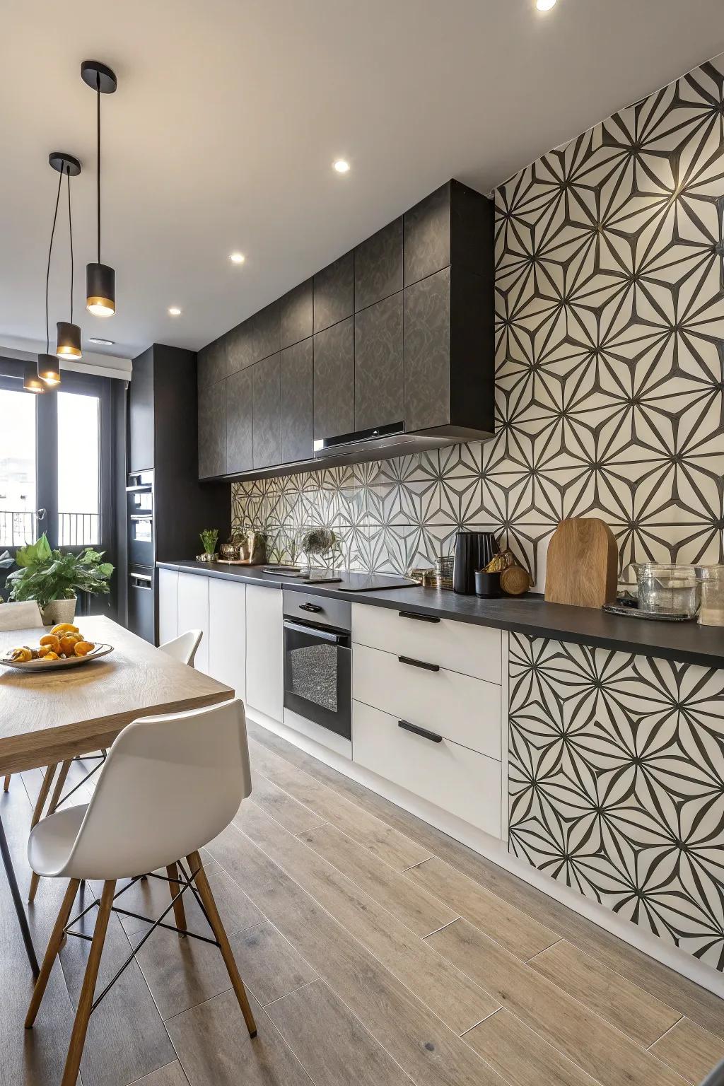 Infuse modern style with geometric patterned wainscoting