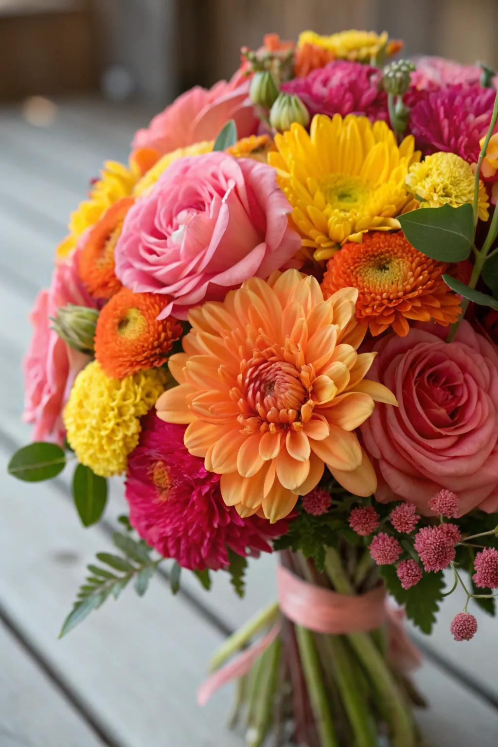 A bold arrangement with oversized blooms creating a dramatic effect.