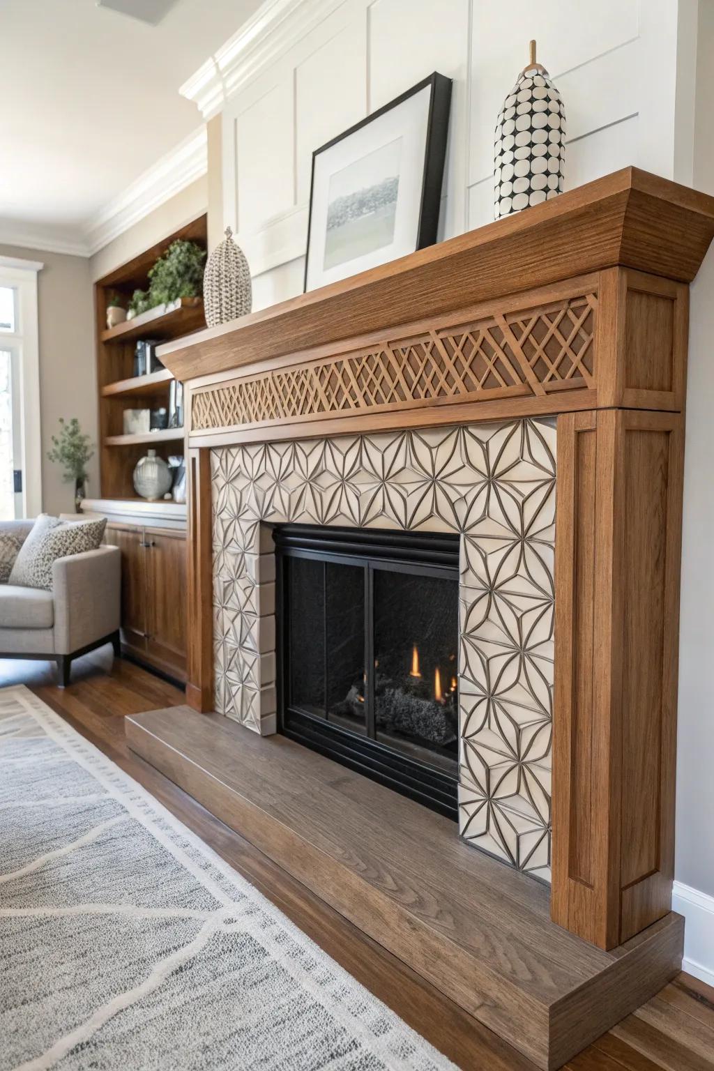 Add architectural interest with geometric designs on your mantel.
