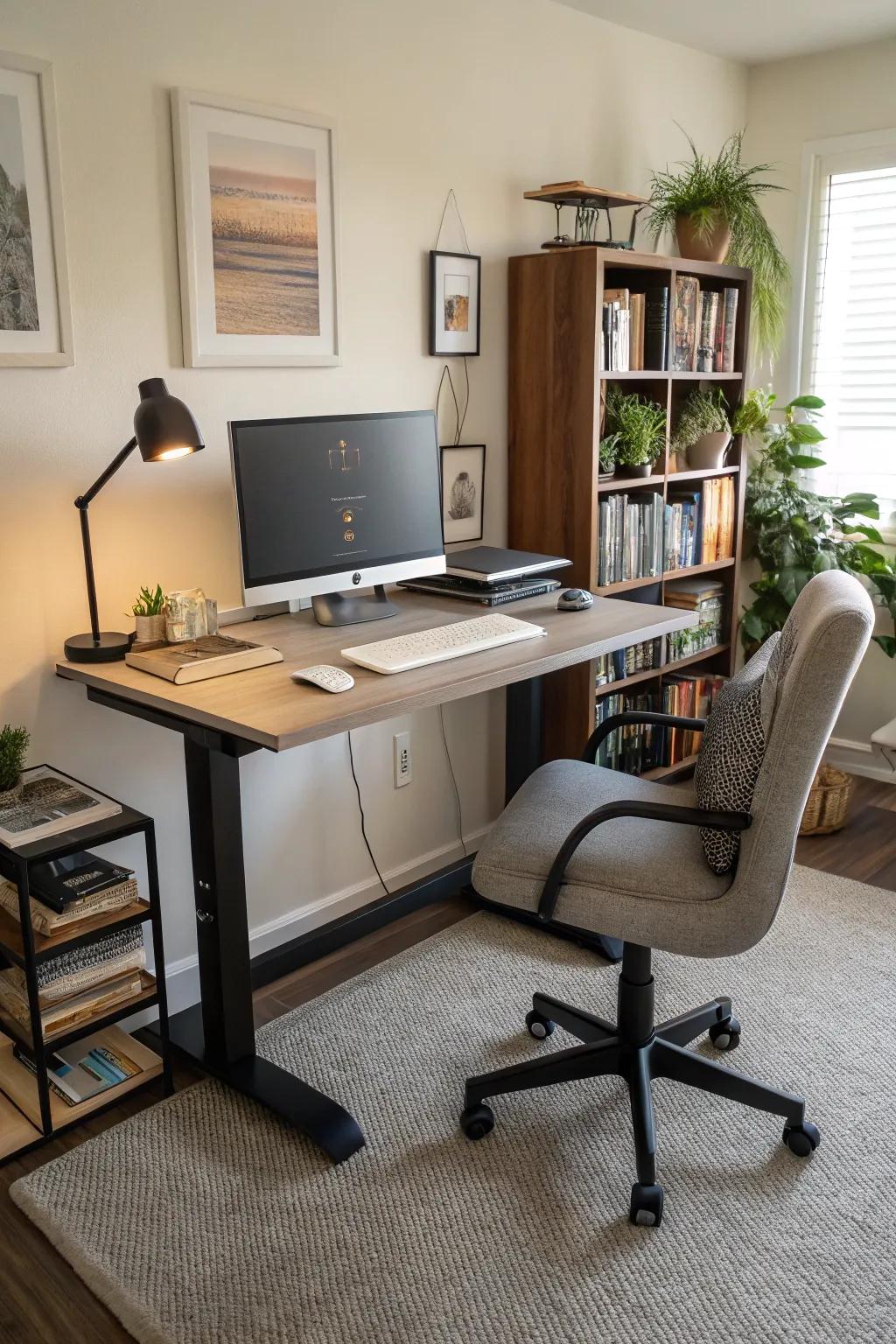 A standing desk offers flexibility and promotes healthier work habits.