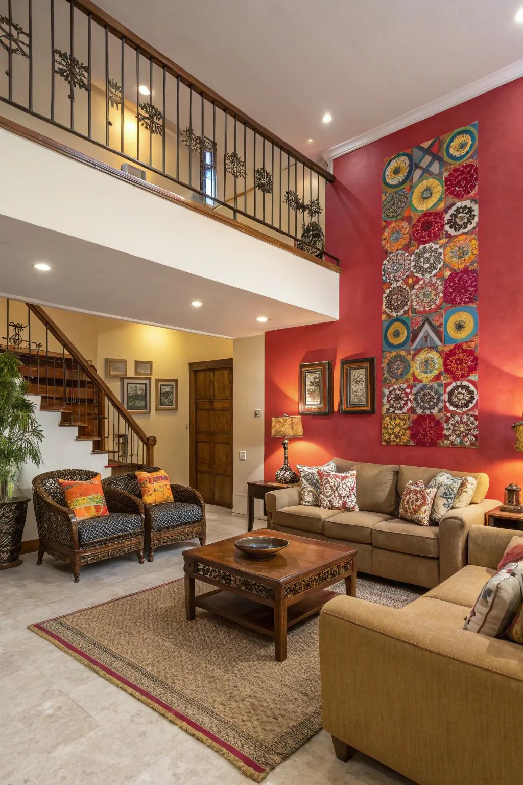 A bold accent surface injects energy to the space.