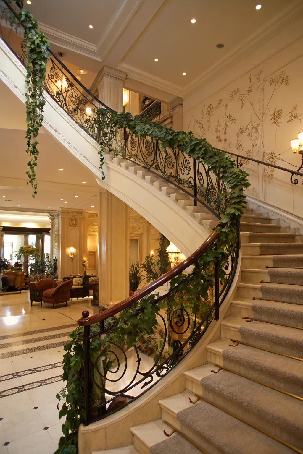 Leaf-wrapped railings bring elegance to any staircase.