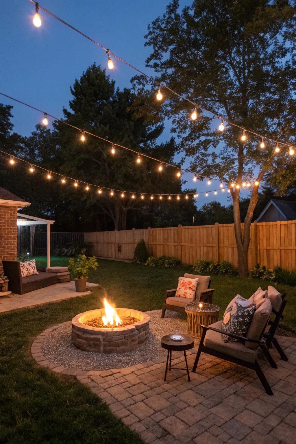 Fairy lights contribute a captivating ambiance to your bonfire vicinity.