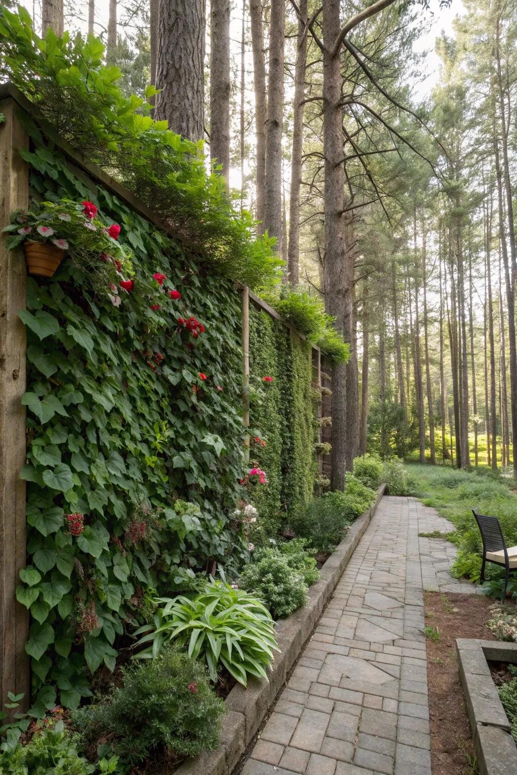 Vertical gardens maximize greenery and add visual interest to your backyard forest.