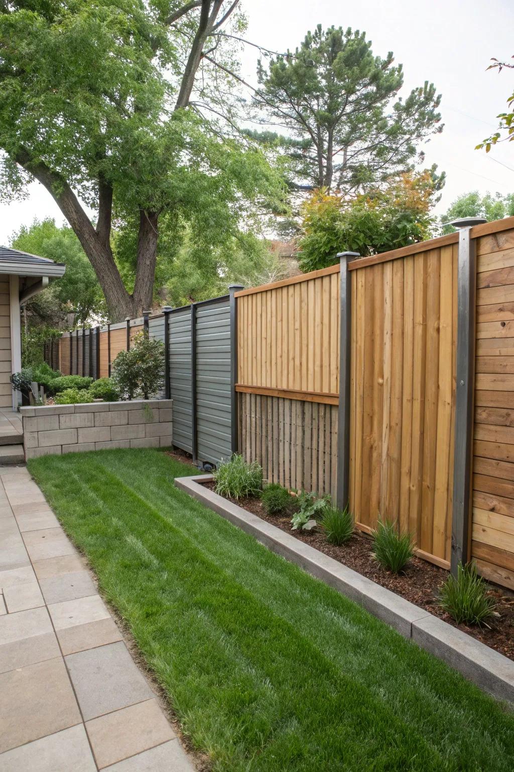 A creative mix of materials forming a stylish barrier of privacy.