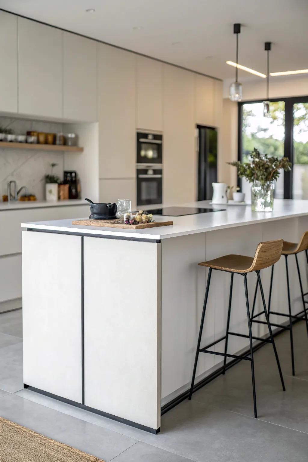 A minimalist design offers a clean and serene kitchen environment.