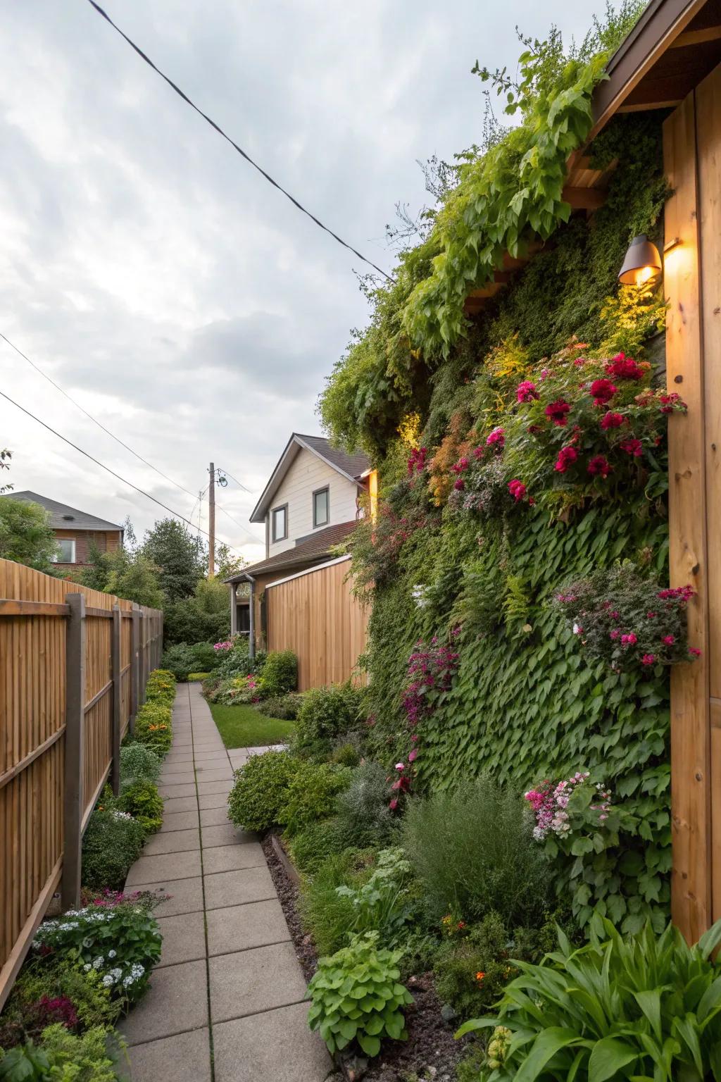 Vertical gardens add greenery and maximize limited space.
