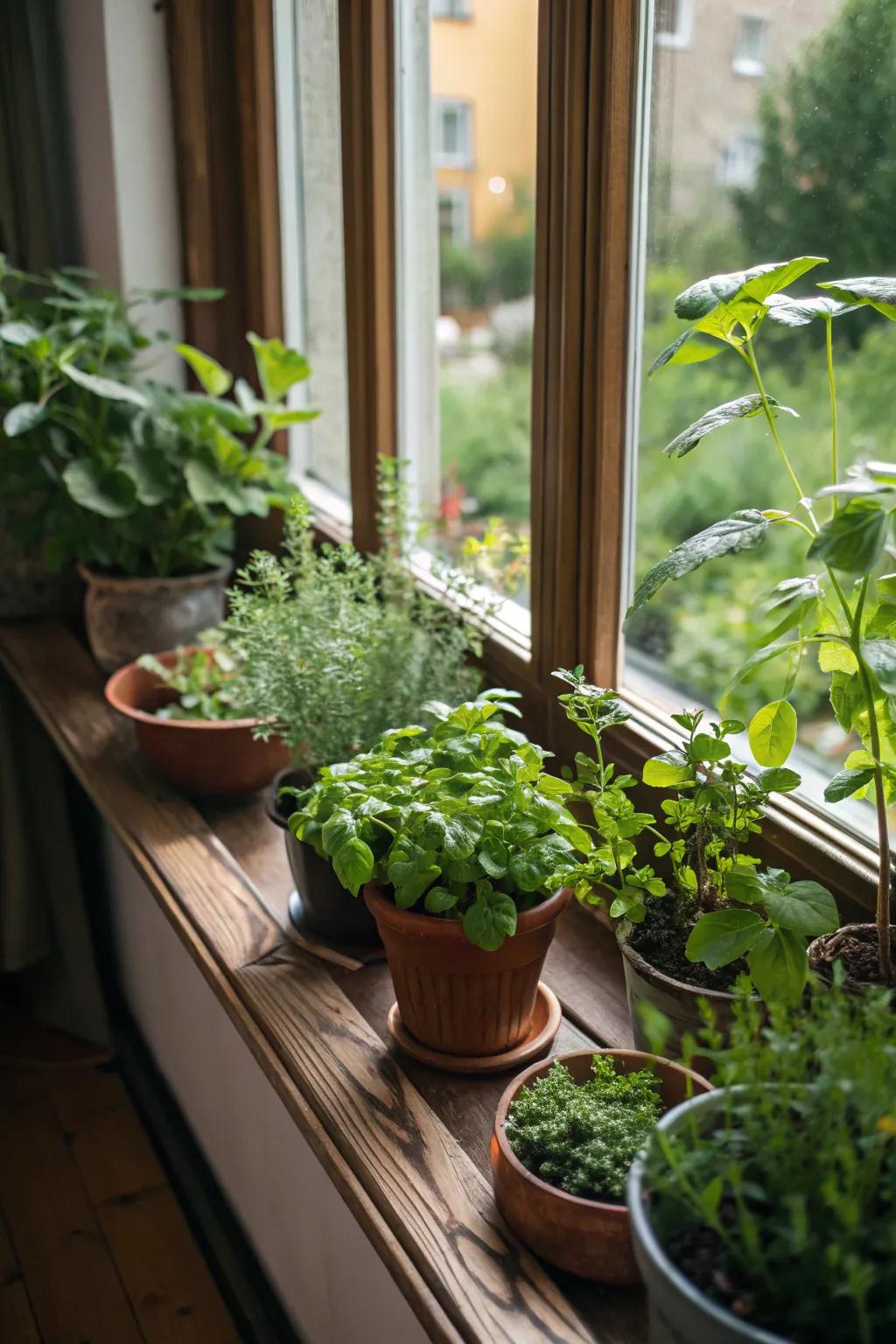 A window garden enhances both the aesthetics and utility of your bay window.
