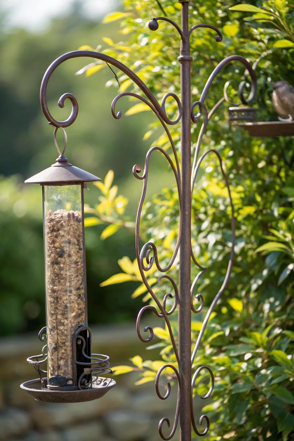 Timeless Elegance: A Wrought Iron Bird Feeder Pole That Stands the Test of Time