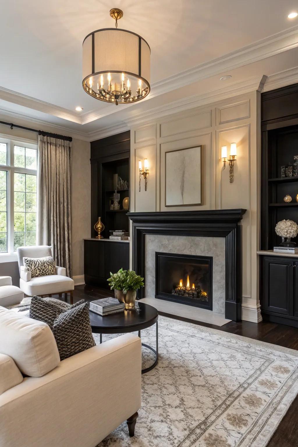 Achieve understated elegance with a sophisticated matte black fireplace.