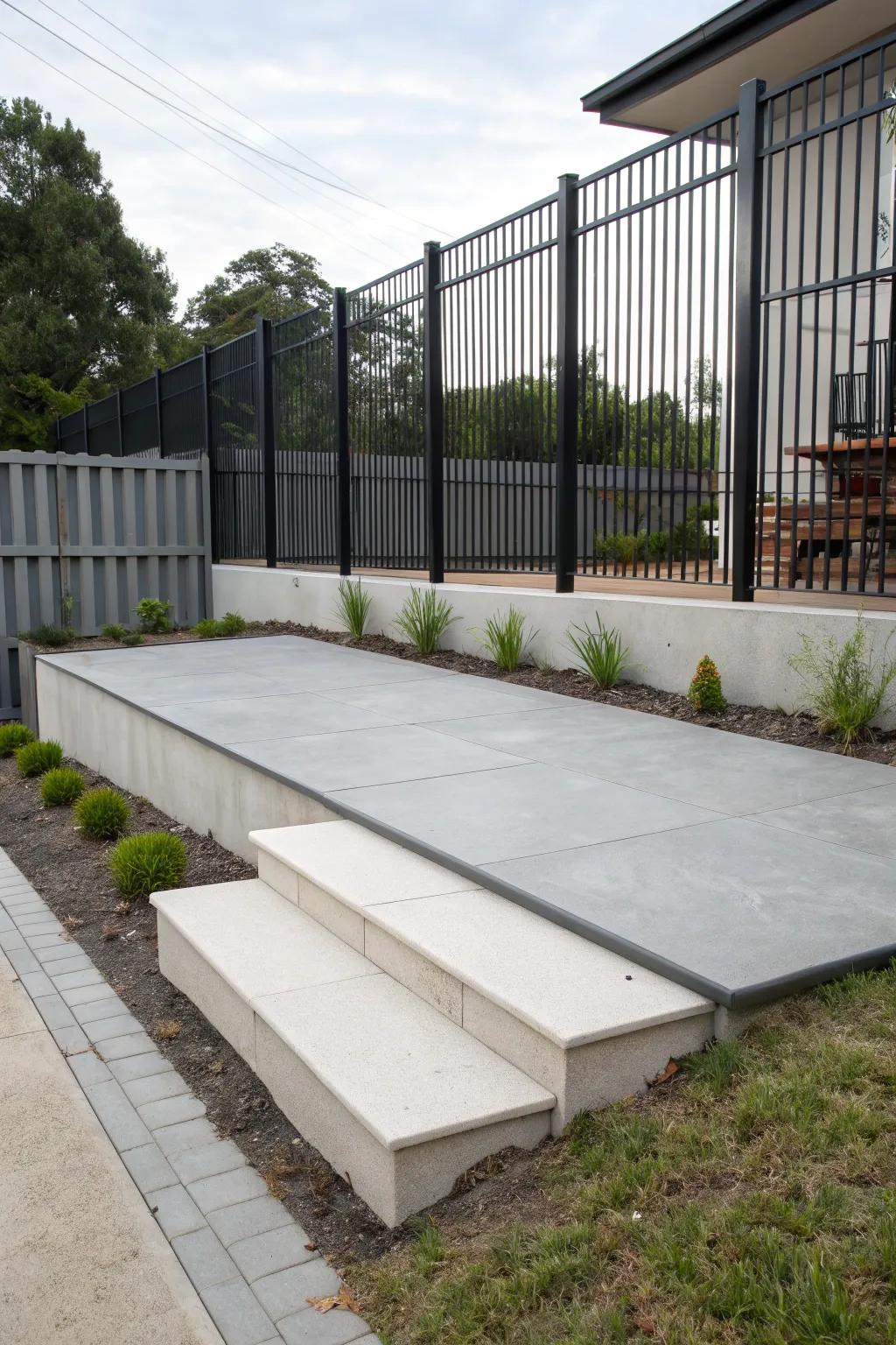 Cement terraces offer strength and style.