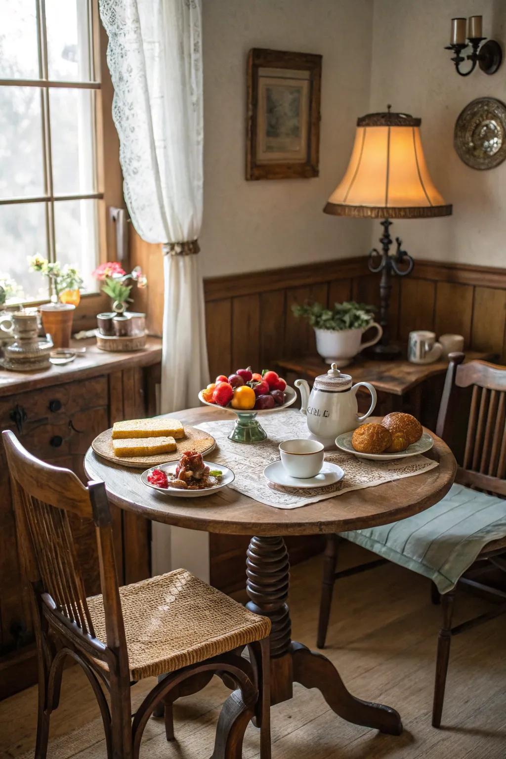 Vintage elements add character and a sense of history to the nook.