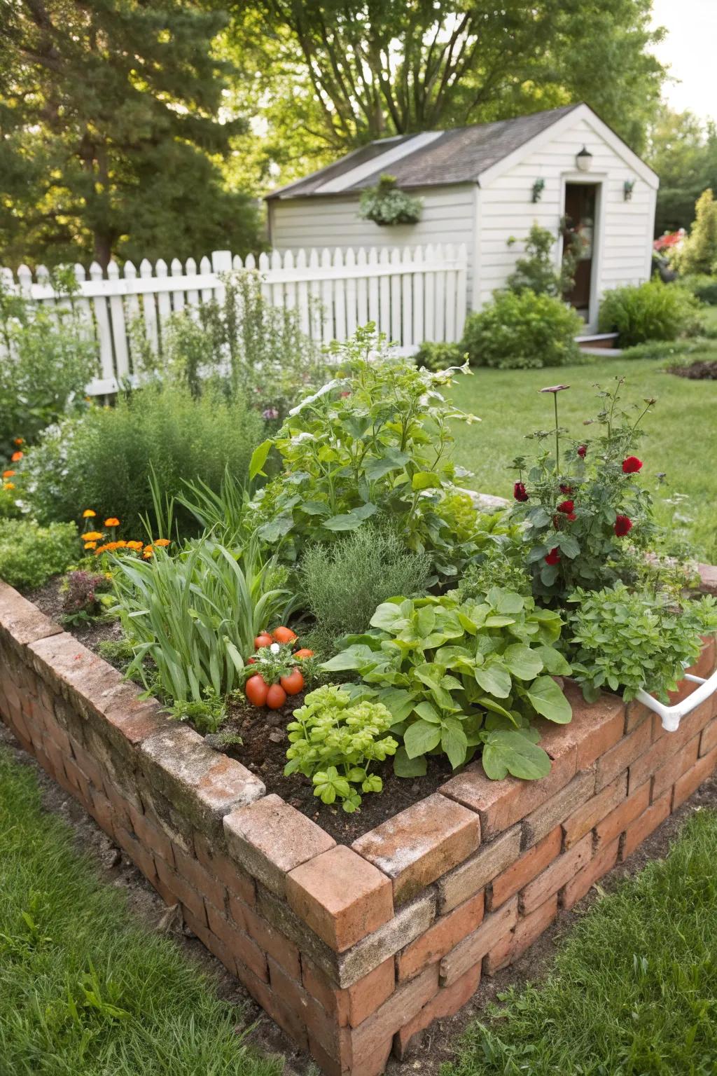 Delight in edible landscaping with your brick raised garden bed.