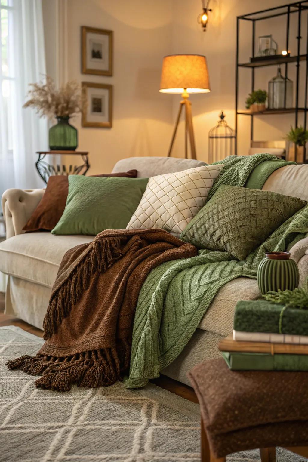 Layering textiles enhances the room's comfort and visual depth.