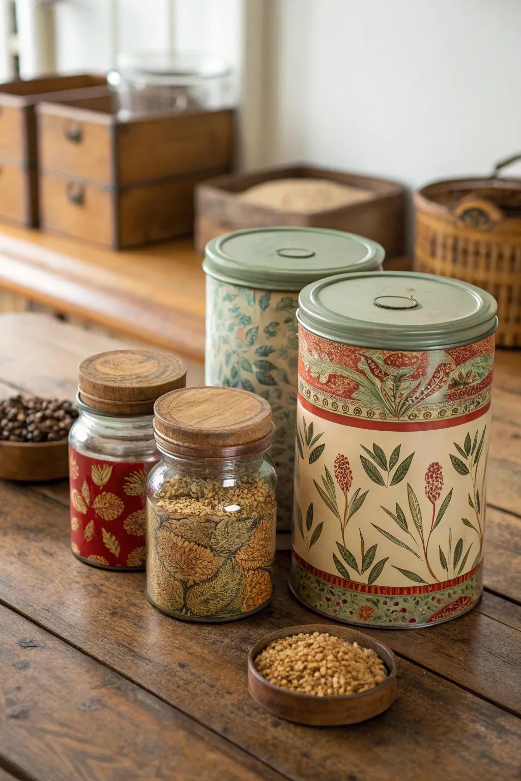 Containers from the past add a feel of old times to storage.
