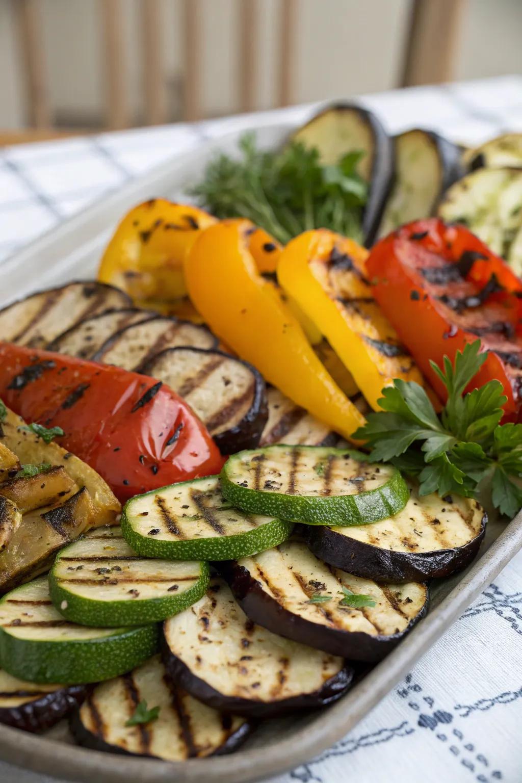 Colorful grilled veggie platters are a feast for the eyes and wallet.