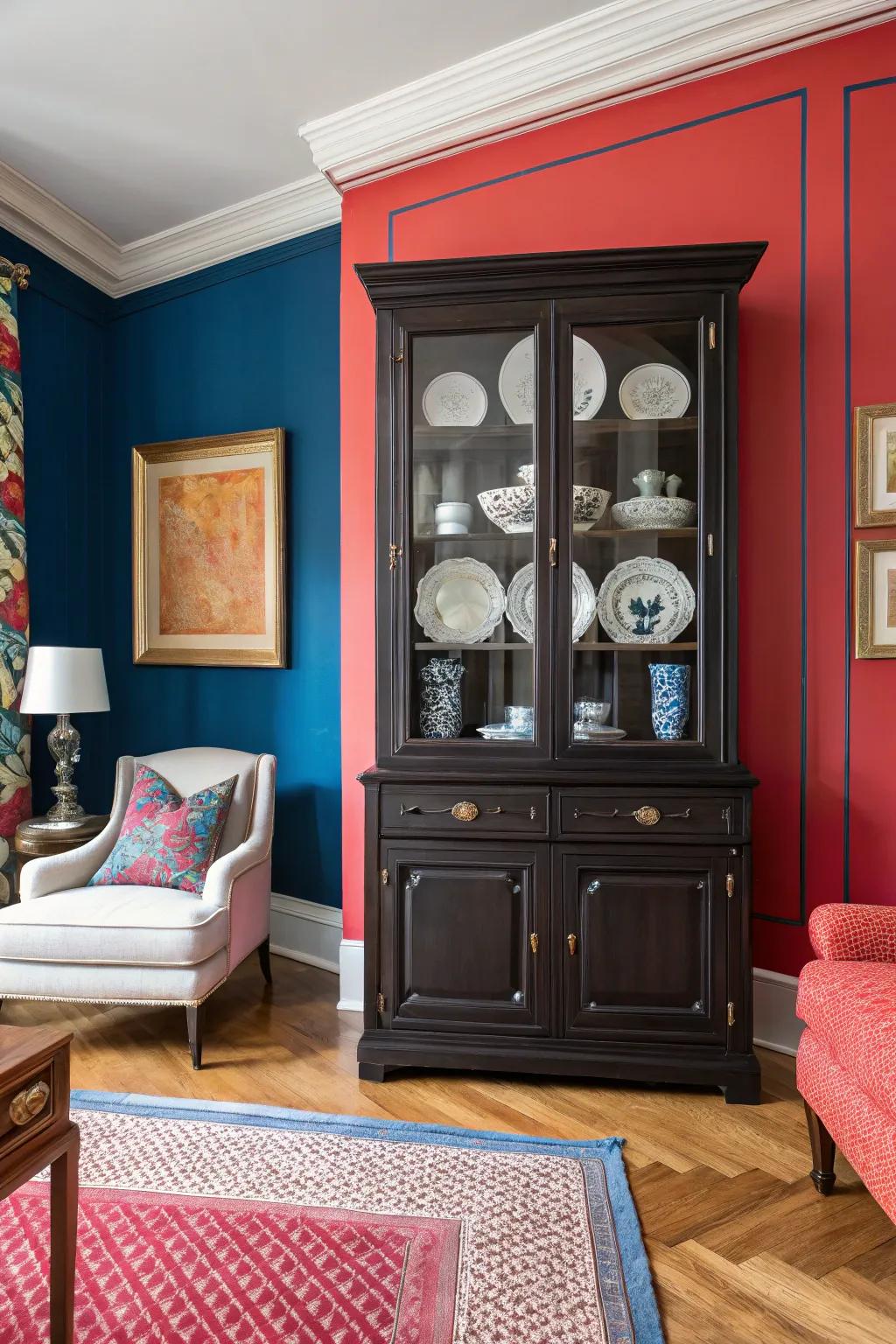 Strong colors make the display hutch a statement piece.