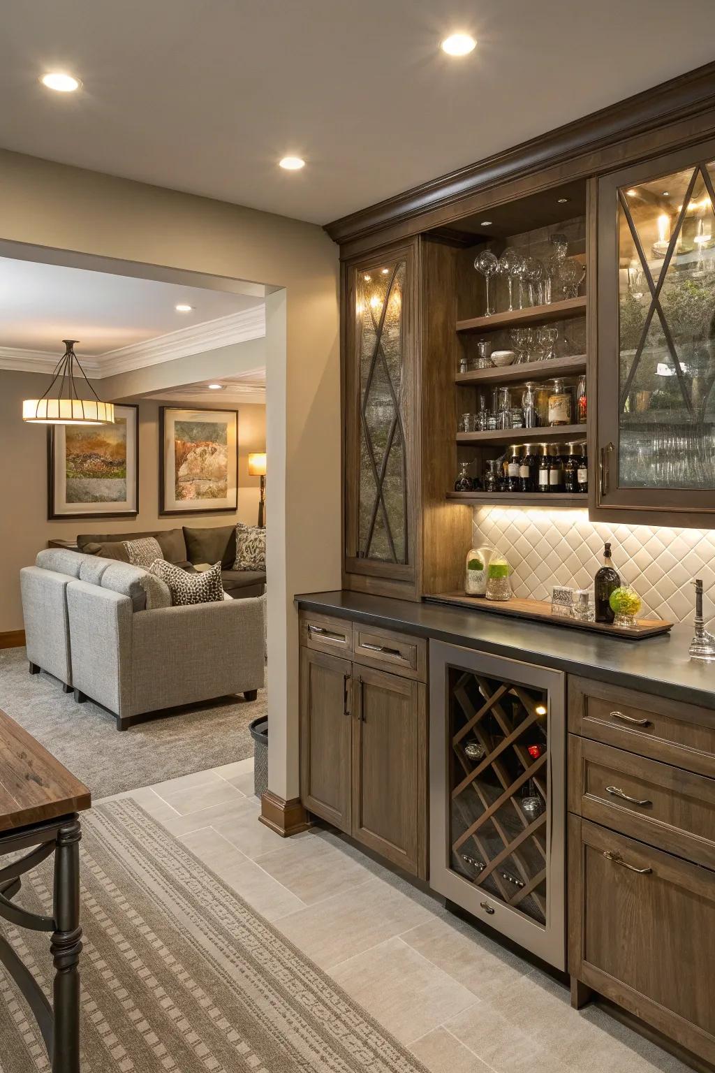 Hidden storage keeps your bar area neat and streamlined.