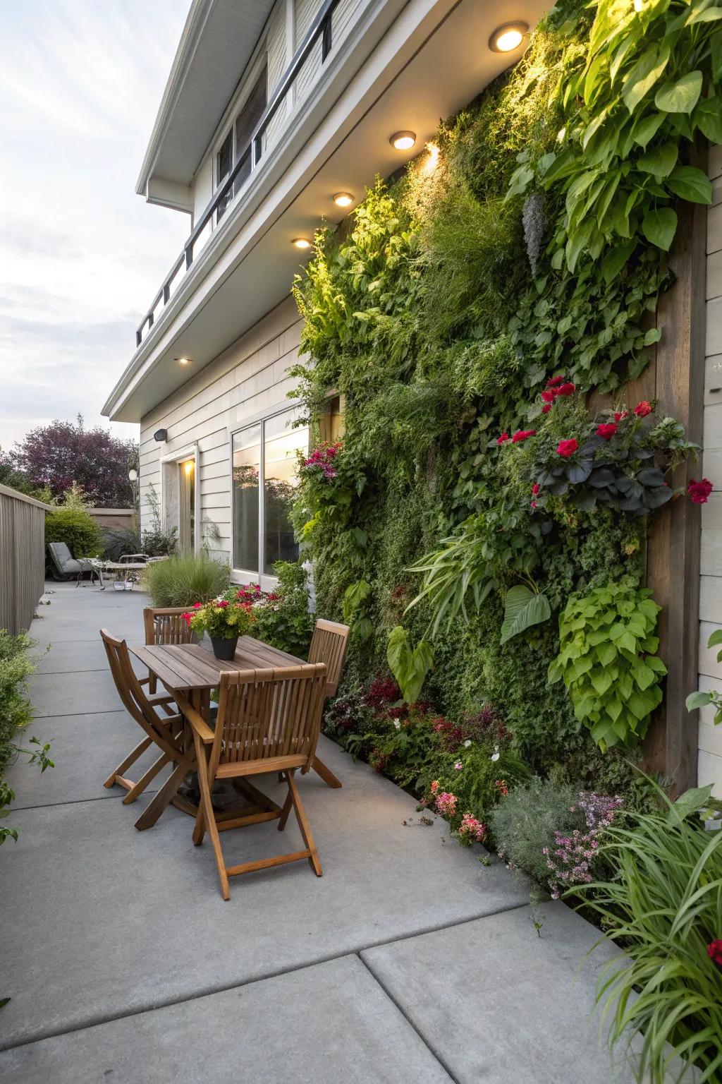 Vertical gardens add a refreshing green touch to your patio.