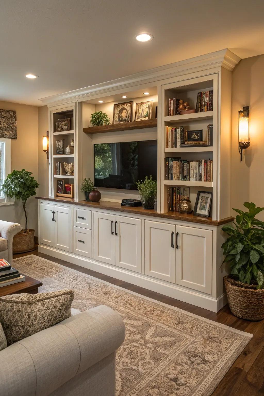 Smart storage solutions keep your living room organized and stylish.